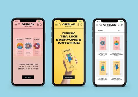 Design agency &Smith creates a 'playful look and feel' for new Millennial-focused tea brand Offblak | Creative Boom App Screen, Graphic Illustrations, Brand Creation, Creative Package, Tea Brands, Branding Agency, Gen Z, Ios Apps, Mobile Ui