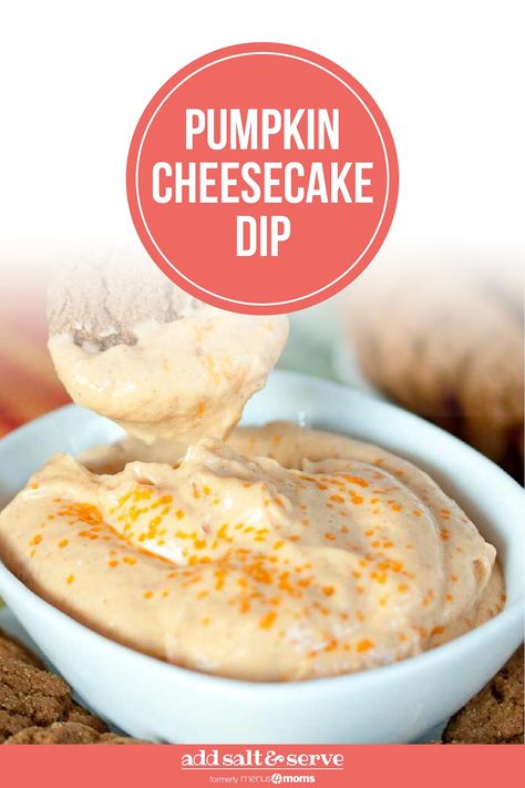 All the flavor of pumpkin cheesecake without the work! Try it with gingersnaps for dipping, or turn it into a parfait with layers of crunchy crushed gingersnaps and whipped cream. #dessert #pumpkin #pumpkincheesecake #pumpkindip #addsaltandserve Pumpkin Cheesecake Fluff, Pumpkin Cheesecake Dip, Fall Treats Recipes, Cheesecake Fluff, Pumpkin Fluff, Dessert Pumpkin, Pumpkin Dip, Food Holidays, Cheesecake Dip