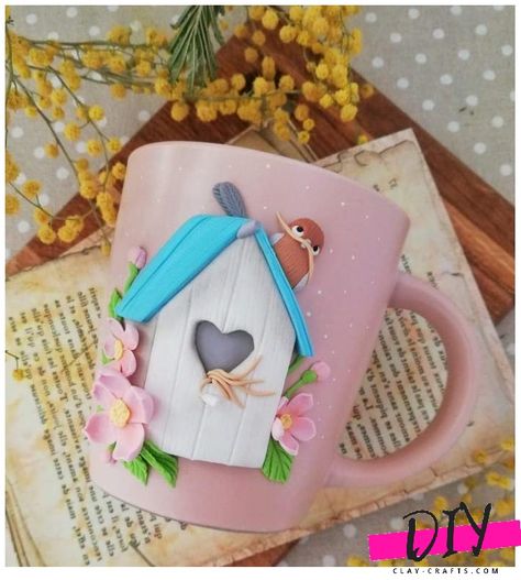 mugs with polymer clay decor - 21 photo ideas DIY Polymer Clay Decor, Polymer Clay Mug, Clay Decor, Animals And Flowers, Clay Mug, Kids Clay, Polymer Clay Flower Jewelry, Polymer Clay Jewelry Tutorials, Diy Mugs