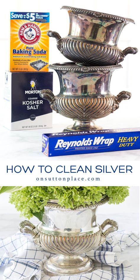 Clean Silverware, Cleaning Tarnished Silver, How To Clean Silverware, Silver Platters, How To Clean Silver, Diy Cleaning Solution, Clean Sterling Silver, Sutton Place, Household Cleaning Tips