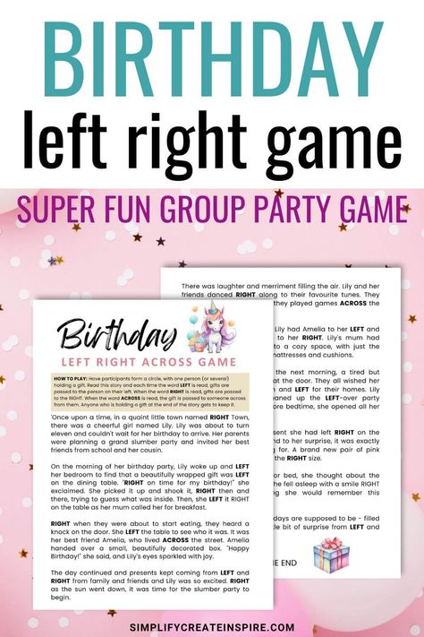 Birthday Left Right Game, Left Right Birthday Game Story, The Price Is Right Game Ideas, Left Right Game For Kids, Left Right Game Story, Balloon Party Games, Easy Birthday Party Games, Birthday Classroom, Girls Birthday Games