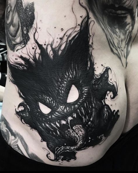 Gengar Tattoo, Satanic Tattoos, Skull Hand Tattoo, Black Art Tattoo, Dark Mysterious, Blackwork Tattoos, Scary Tattoos, Fantasy Tattoos, Muster Tattoos