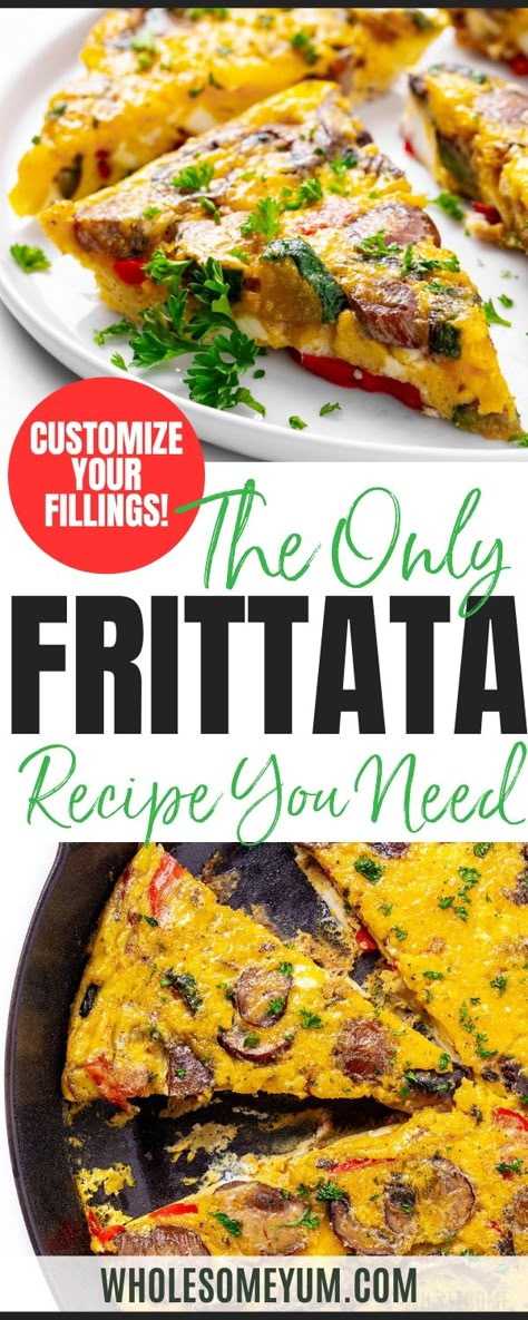 The only frittata recipe you'll ever need! I've got a formula to use ingredients you have on hand: eggs, milk, cheese, and veggies or meats. Chicken Frittata Recipes, Dinner Frittata Recipes, Mexican Frittata Recipes, Breakfast Frittata Recipes Healthy, Ways To Make Eggs For Breakfast, Cheese Frittata Recipes, Fritatta Recipe Breakfast, Basic Frittata Recipe, Frittatas Recipe