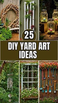 Diy Yard Art Crafts, Garden Crafts Diy Yard Art, Yard Art Diy Garden Projects, Sky Blue Living Room, Yard Art From Junk, Window Chimes, Spring Garden Crafts, Fence Decorating Ideas, Cottage Yard