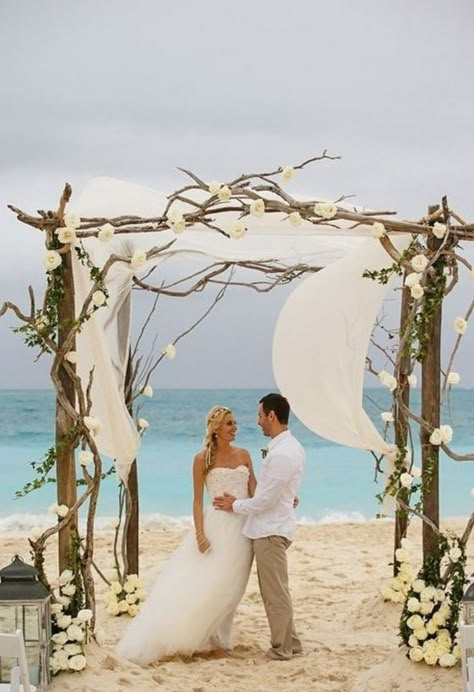 Rustic Driftwood Style Beach Wedding Arch Ideas with Flowy Fabric Wedding Arch Tulle, Beach Wedding Arch, Wedding Arch Rustic, Wedding Arch Flowers, Arch Flowers, Cruise Wedding, Caribbean Wedding, Wedding Beach Ceremony, Beach Ceremony