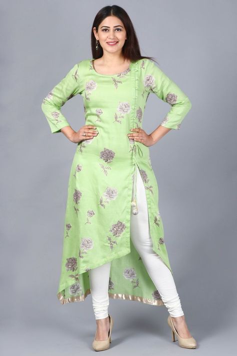 Kaftan Kurti, Orang India, Printed Kurti Designs, Kurti Sleeves, Designs Blouse, Indian Kurti Designs, Kurti Sleeves Design, Pista Green, New Kurti Designs