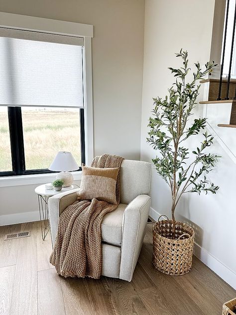 Living Room Corner Furniture, Sitting Nook, Corner Sofa And Chair, Artificial Olive Tree, Tree Faux, Bedroom Seating Area, Sitting Room Decor, Corner Furniture, Comfy Bedroom