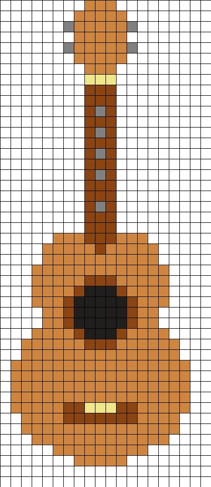 Pony Bead Guitar Pattern, Perler Bead Patterns Music, Popular Perler Bead Patterns, Perler Bead Guitar, Guitar Perler Beads, Crochet Ukulele, Guitar Pixel Art, Pixel Guitar, Taylor Swift Perler Beads