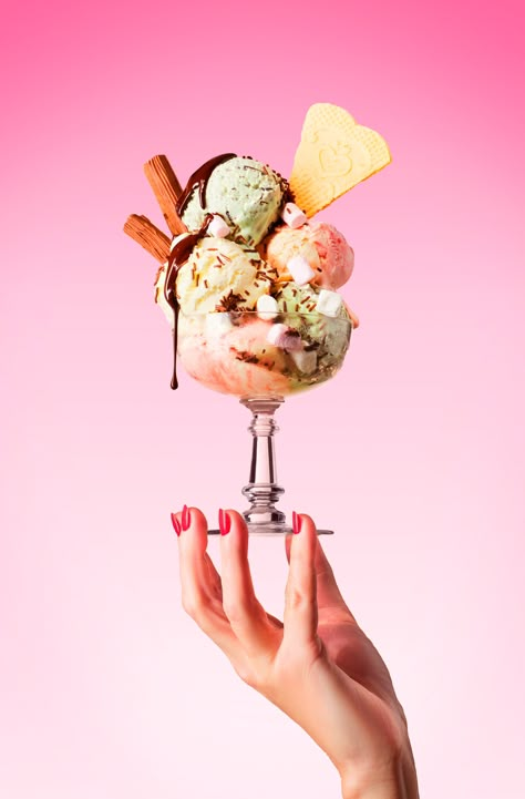 ice cream chocolate drip glass hand red nail model Ice Cream Tub Photography, Ice Cream Marketing, Dripping Ice Cream, Colourful Ice Cream, Ice Cream Photoshoot, Marketing Photoshoot, Holding Ice Cream, Cheese House, Breakfast Chocolate