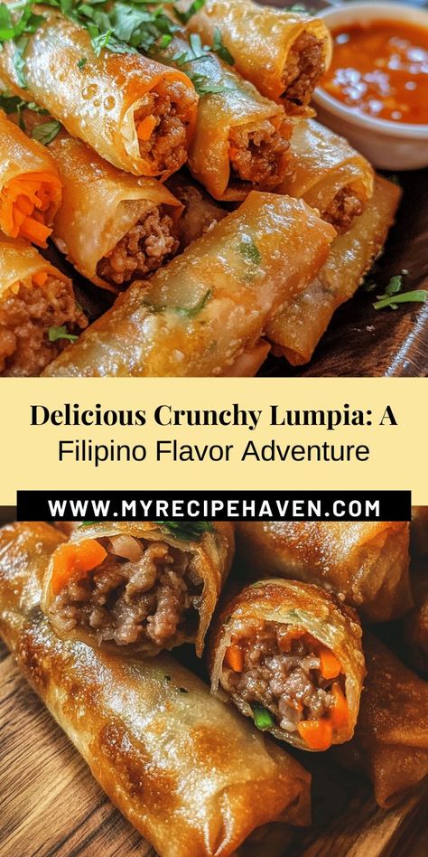 Discover the irresistible charm of Crunchy Filipino Lumpia Delight! This beloved dish combines a crispy wrapper with a savory filling, perfect for gatherings and celebrations. Learn about its rich history, variations across regions, and tips for wrapping and frying to achieve that golden crunch. Whether you're new to cooking or a seasoned chef, this delicious recipe brings families together. Elevate your culinary repertoire with this delectable treat! #Lumpia #FilipinoCuisine #Foodie # Lumpia Filling Recipe, Philippine Lumpia, Filipino Food Recipes Easy, Lumpia Shanghai Recipe Filipino, Philippine Food Recipes, Baked Lumpia, Lumpia Filling, Lumpia Beef, Beef Lumpia