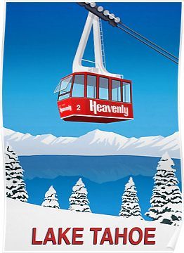 Retro Ski Poster, Heavenly Ski Resort, Vintage Ski Posters, Ski Poster, Ski Art, Ski Decor, Tahoe California, Lake Tahoe California, Best Ski Resorts