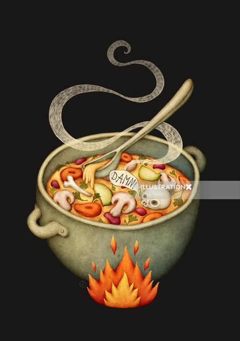 Olga Svart Damned Soup soup, bowl, cooking, spoon, pot Julia Sarda, Soup Art, John Kenn, Scary Food, Ap Drawing, Food Logo Design Inspiration, Illustration Editorial, Louisiana Art, Digital Painting Techniques