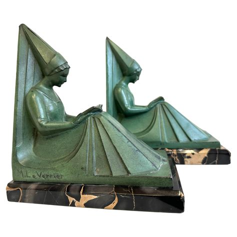 Original Max Le Verrier 1920s French Art Deco Bookends Reading Ladies Marble Art Deco Bookends, Art Deco Sculpture Statues, Bookends Vintage, Bookend Vintage, Art Deco Statue, Famous Sculptures, Art Deco Sculpture, Deco Originale, Shopping Photography