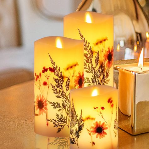 Remote Control Candles, Dried Flower Candles, Japanese Candles, Candlelight Service, Flameless Candle Set, Electronic Candles, Led Candle Lights, Pillar Lights, Floral Candle