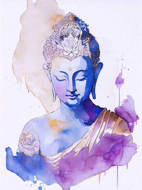 Budha Painting Water Colour, Buddha Painting Watercolor, Buddha Painting Canvas Modern, Buhda Art, Watercolour Buddha, Lord Buddha Drawing, Buddha Modern Art, Buda Wallpaper, Buddhist Painting