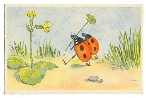 Ladybug Art, Ladybug Wallpaper, Bug Art, Old Postcards, Art Sketchbook, Pretty Art, Painting & Drawing, Art Wallpaper, Art Inspo