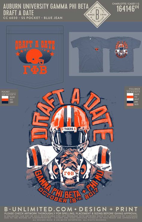 Auburn University Gamma Phi Beta Draft A Date Social Sorority Phi Mu Football Shirt Fraternity Shirts Designs Ideas, Sorority Football Shirts, Sorority Date Party Themes, Sorority Mixer Themes, Axo Merch, Theta Merch, Sorority Social Themes, Frat Shirts, Aoii Shirts