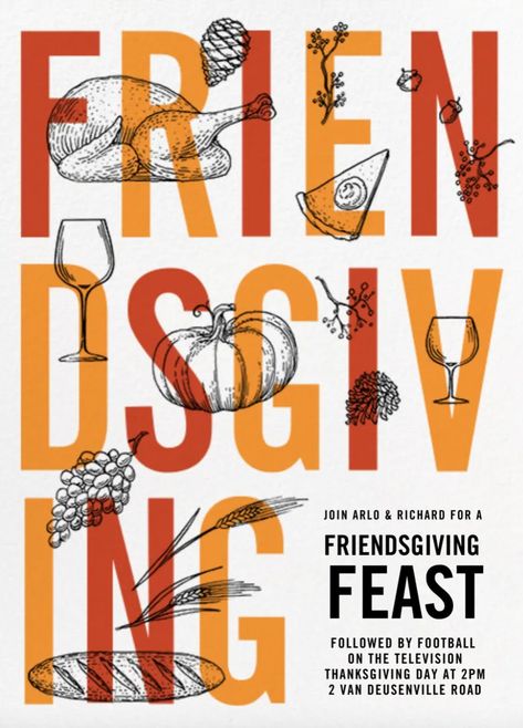 12 Beautifully Designed Evites For Your Friendsgiving Bash Thanksgiving Invitation Template, Thanksgiving Post, Friendsgiving Feast, Thanksgiving Poster, Friendsgiving Invite, Leaf Invitations, Friends Thanksgiving, Thanksgiving Invitation, Family Feast