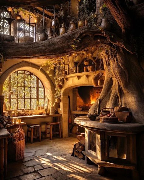 Hobbit House Exterior, Tree House Interior Design, Forest House Interior, Fantasy House Interior, Hobbit House Interior, Tree House Interior, Forest House Ideas, Beautiful Tree Houses, Home In The Woods