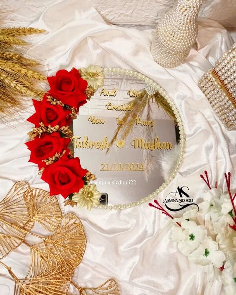 Nikah mirror 10 inches with name Dm me for order Contact -7905869506 #nikahnama #thumbimpression #thumbboard #nikahmirror #nikahdopatta #nikahsignaturepen #nikahdupatta #nikahbooklet #nikah #nikaahpen #reels #usa Nikah Mirror, Islamic Gifts, Dm Me, Mirror, 10 Things, Gifts, Quick Saves