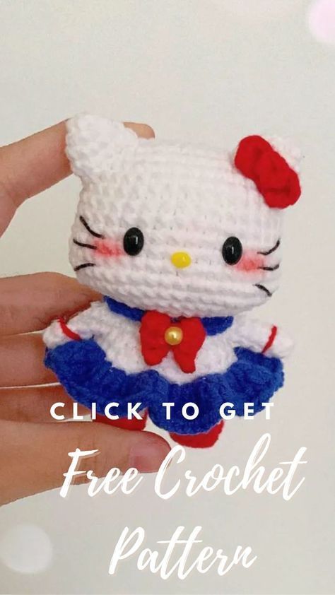 Hello Kitty Crochet Keychain Pattern, Sanrio Knitting Pattern, Hello Kitty And Sailor Moon, Chibi Crochet Free Pattern, Crochet Hello Kitty Pattern, Hello Kitty Free Crochet Pattern, Free Hello Kitty Crochet Patterns, Crochet Mini Plushies Free Pattern, Sanrio Crochet Pattern