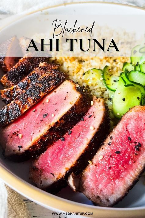 Looking for a seafood dinner recipe that's both delicious and healthy? Try our Blackened Ahi Tuna! This dish is not only packed with flavor, but it's also a great source of protein and omega-3 fatty acids. Impress your guests with this easy-to-make yet impressive-looking meal. Tuna Sashimi Recipe, Blackened Ahi Tuna, Cooking Ahi Tuna, Blackened Tuna, Ahi Tuna Steak Recipe, How To Cook Tuna, Ahi Tuna Recipe, Sashimi Recipe, Tuna Dinners