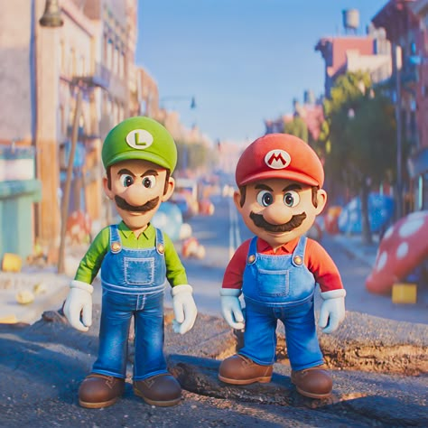 Mario and Luigi, voiced by Chris Pratt and Charlie Day, in the “Super Mario Bros Movie” (2023). Mario And Luigi Movie, Mario And Luigi Wallpaper, Luigi Movie, Movie Mario, Super Mario Bros Film, Peach Mario Bros, Super Smash Ultimate, Mario Movie, The Super Mario Bros Movie