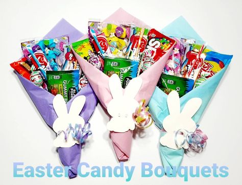 Easter Candy Bouquet, Easter Candy Gifts, Birthday Candy Bouquet, Easter Theme Party, Easter Bouquet, Easter Gift Ideas, Easter Flower Arrangements, Candy Bouquets, Diy Easter Gifts