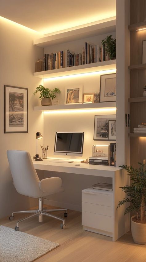 Entrepreneur Room Ideas, Modern Glam Home Office, Glam Office Ideas Small Spaces, Work Area Ideas At Home, At Home Office Ideas For Women, Work Station Ideas Home, Loft Office Ideas Upstairs, Woman Office Ideas, Small Office Room Design