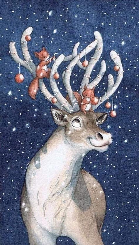 Julie Mellan, Art Mignon, Christmas Drawing, A Deer, Christmas Paintings, Christmas Illustration, Christmas Wood, Cool Paintings, Christmas Watercolor