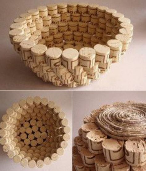 baskets Diy Fruit Bowl, Cork Creations, Cork Crafts Christmas, Wine Cork Diy Crafts, Wine Cork Projects, Cork Crafts Diy, Wine Cork Diy, Wine Cork Art, Cork Ornaments