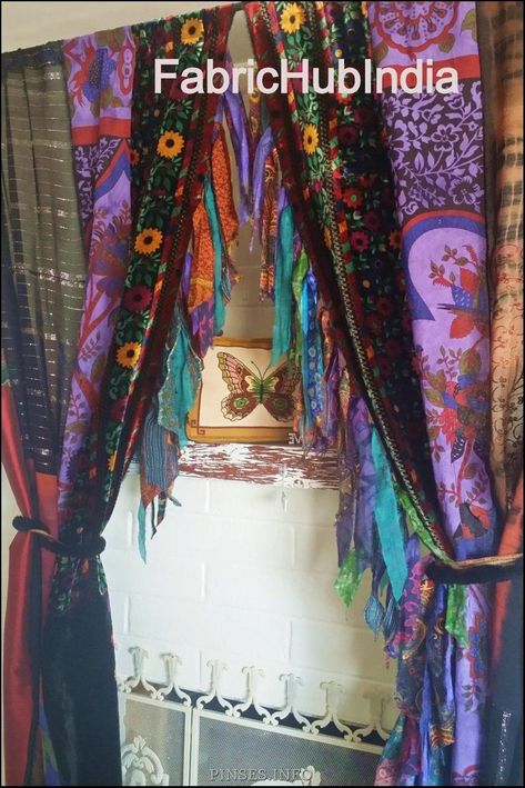 Home Decor Recycled, Cortina Boho, Cortinas Boho, Indian Curtains, Curtains Boho, Patchwork Curtains, Bohemian Curtains, Bohemian Fall, Silk Curtains