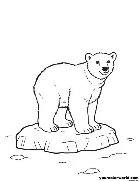 Discover the enchanting world of polar bears with our free, printable coloring page! Perfect for both kids and adults, this cute polar bear standing majestically on an ice floe offers a delightful aesthetic to inspire your creativity. Bring this adorable scene to life and enjoy a relaxing artistic journey. Ideal for a cozy coloring session, this page makes a charming addition to any collection. Download now and start your colorful adventure! Arctic Animals Coloring Pages, Polar Bear Template Free Printable, Polar Bear Coloring Pages, Polar Bear Standing, Polar Bear Coloring Page, Polar Bear Party, Polar Bear On Ice, Polar Bear Drawing, Bear Template