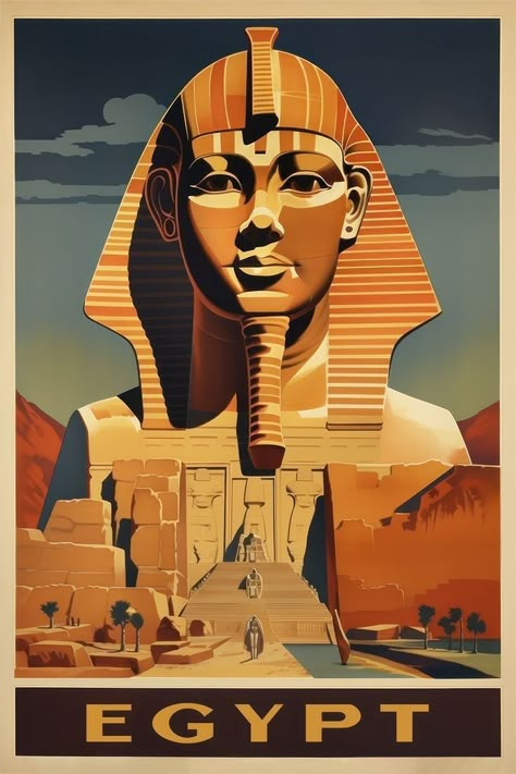 Visit Egypt Poster, Egypt Travel Poster, Egypt Poster Design, Ancient Egypt Poster, Egyptian Design Pattern, Sphinx Egypt, Egyptian Poster, Egyptian Wall Art, Egypt Crafts