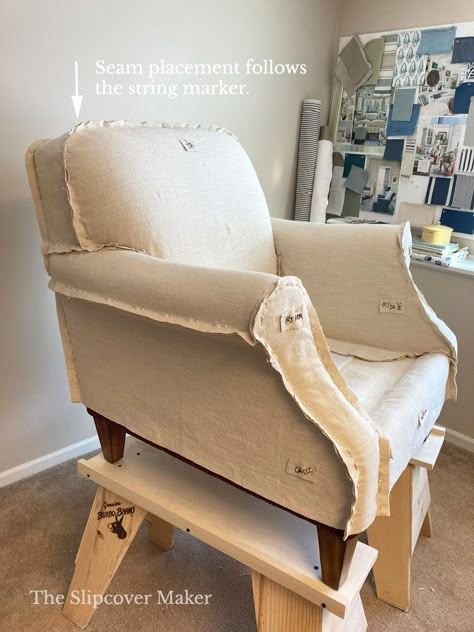 Slipcover Seam Placement Made Easy Armchair Slipcover Diy, Arm Chair Reupholster Diy, Reapolstering Sofa, Diy Slipcovers For Couch, Chair Slipcover Diy, Reupholster Chair Diy, Slipcovered Headboard, Wingback Chair Slipcovers, Diy Furniture Upholstery