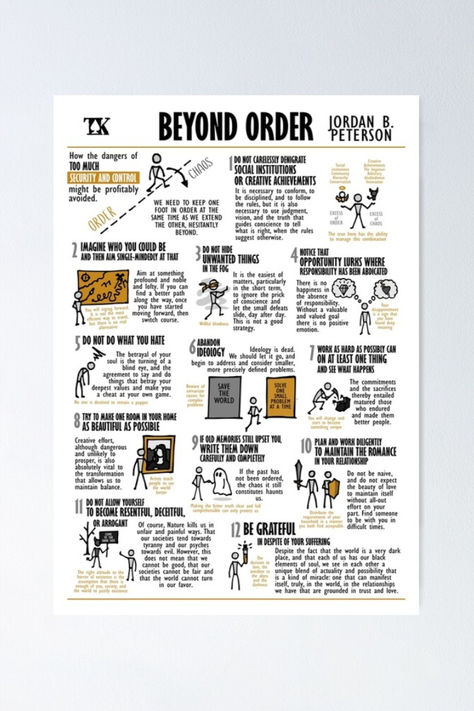 This amazing visual summary will help you remember all 12 rules from the book Beyond Order written by Jordan B. Peterson. Read the book. beyond order 12 rules for life jordan peterson jbp psychology meaning visual memo non fiction book book lovers read more visual summary bookart order and chaos self knowledge education The Art Of Seduction Book Summary, Book Summary Infographic, Visual Books, Psychology Meaning, Books Summary, Visual Summary, 12 Rules For Life, Book Infographic, Self Knowledge