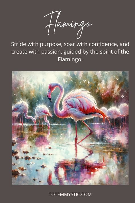 The spiritual meaning of the Flamingo beckons us to embrace balance and grace in our lives. This majestic bird teaches us the art of standing firm amidst life's shifting sands, reminding us that true stability comes from within. #spirit animal #spiritual meaning #totem animal #power animal Flamingo Symbolism, Flamingo Meaning, Flamingo Stuff, Totem Animal, Mythical Birds, Angel Signs, Nail Quotes, Witch Garden, Animal Guides