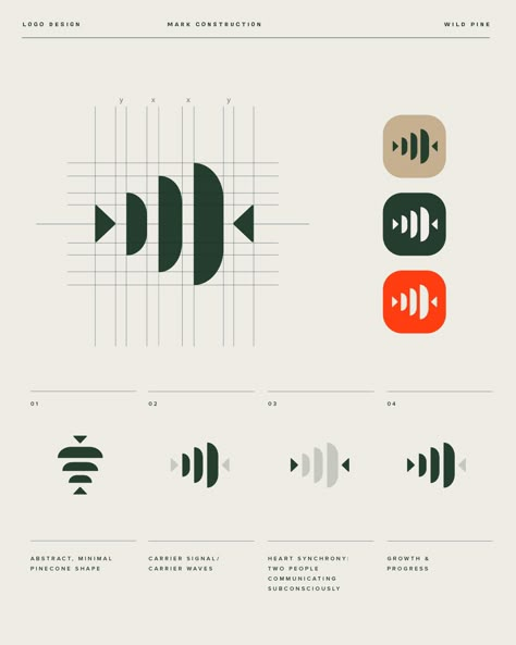 The process and reasoning behind the Wild Pine pinecone logo mark. Pine Cone Logo Design, Pinecone Logo Design, Pine Logo Design, Pine Cone Logo, Pinecone Logo, Developer Logo Design, Abstract Pine Tree, Pine Logo, Pine Tree Logo