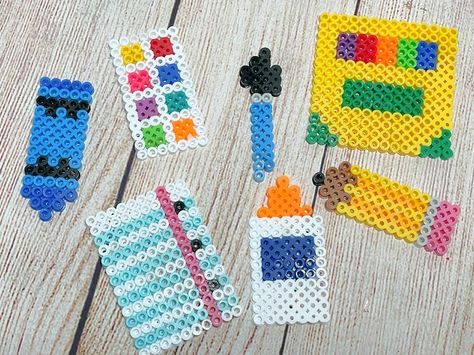 Perler Beads School Supplies, Pencil Perler Bead Pattern, Perler Bead Crayon, Perler Beads For Teachers, Crayon Perler Bead Pattern, People Perler Bead Patterns, Perler Bead Teacher Gift, Teacher Perler Bead Patterns, Things To Do With Markers