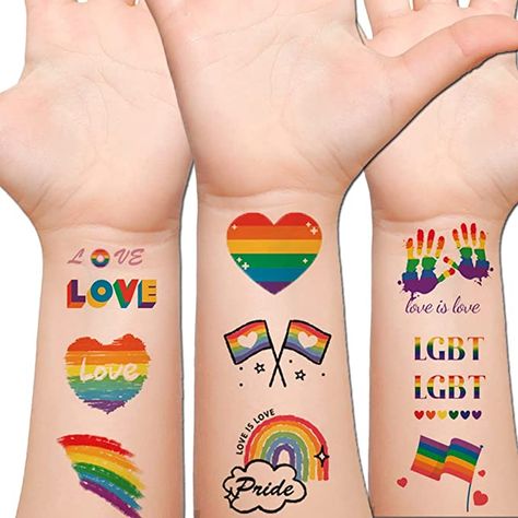 Hohamn 100PCS Rainbow Temporary Tattoos - Pride Tattoos Rainbow Flag Heart Temporary Tattoos for Pride Party Favors Pride Flash Tattoo Ideas, Pride Month Tattoo Flash, Minimalist Pride Tattoos, Subtle Pride Tattoo, Rainbow Tattoos Pride, Tattoos Rainbow, Coconut Oil Makeup Remover, Pride Party, Pride Tattoo