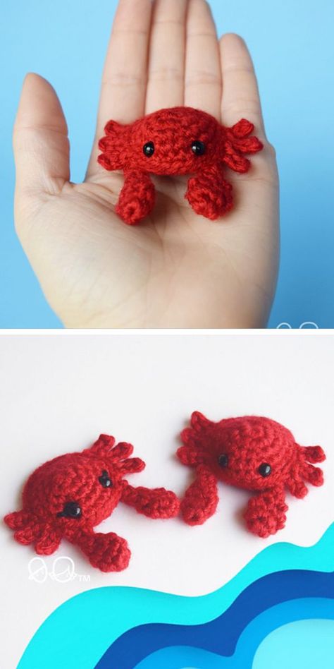 Small Sea Creatures, Amigurumi Crab, Sea Creatures Crafts, Tiny Amigurumi, Small Crochet Gifts, Crochet Sea Creatures, Crochet Dragon Pattern, Crochet Bird Patterns, Crochet Toys Free Patterns