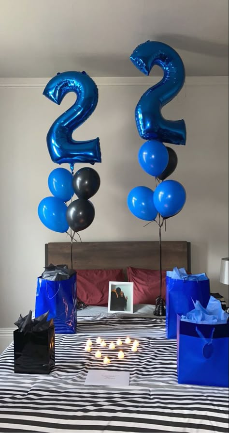 Blue Decorated Hotel Room For Boyfriend, 22 Birthday Gift Ideas For Him, 22nd Birthday Decorations For Him, 22 Birthday For Boyfriend, Boyfriend 19th Birthday Gift Ideas, Decorating Room For Birthday Surprise Boyfriend, 22 Birthday Ideas For Boyfriend, 22 Birthday Decorations For Him, Simple Birthday Decorations For Boyfriend