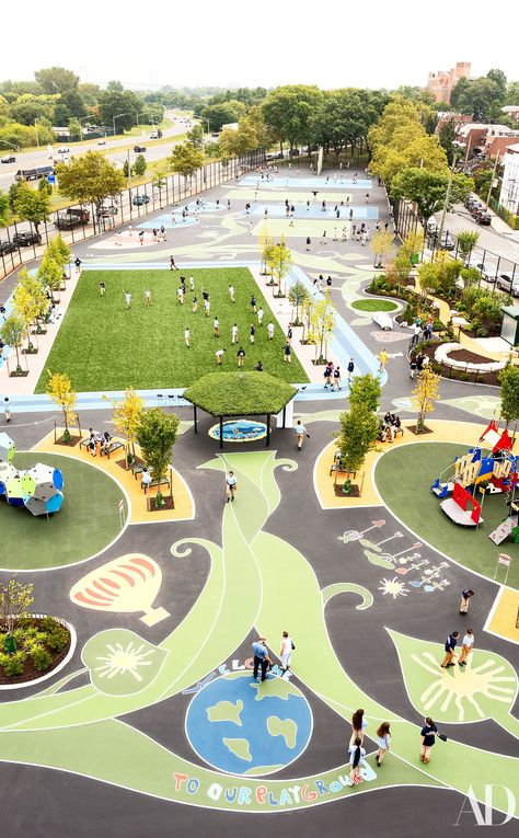 This Playground In The Bronx Just Got An Impressive Makeover Playground Design Plan, Community Park Design, Kids Architecture, Kids Museum, Outdoor Design Ideas, Modern Playground, Playgrounds Architecture, Playground Landscaping, Public Playground