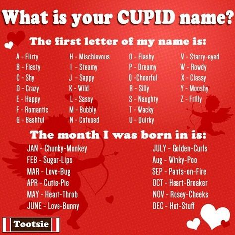 What Is Your Cupid Name Funny Name Generator, Name Maker, Valentine Name, Birthday Scenario, Quotes Valentines Day, Silly Names, Valentines Day Quotes For Him, Chunky Monkey, Interactive Posts