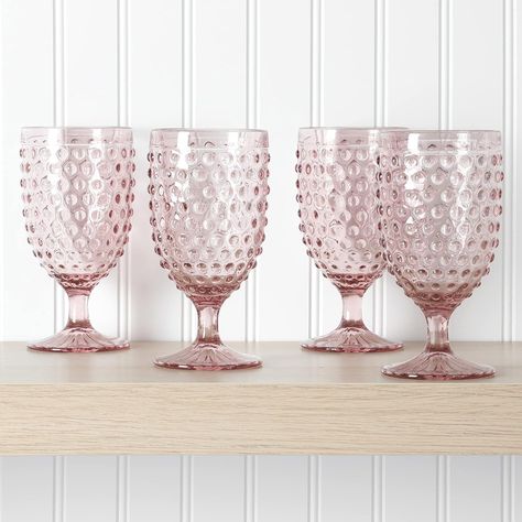 MARTHA STEWART Chauncey 4-Pack 14.2 oz Hobnail Handmade Glass Goblet - Pink Size:14.2oz Goblet (4-Pack) #kitchen #cooking #pink Hobnail Glassware, Shower Vibes, Juice Glass Set, Spring Room, Homemade Iced Tea, Pink Wine Glasses, Pink Glassware, Vintage Wine Glasses, House Renovation Ideas