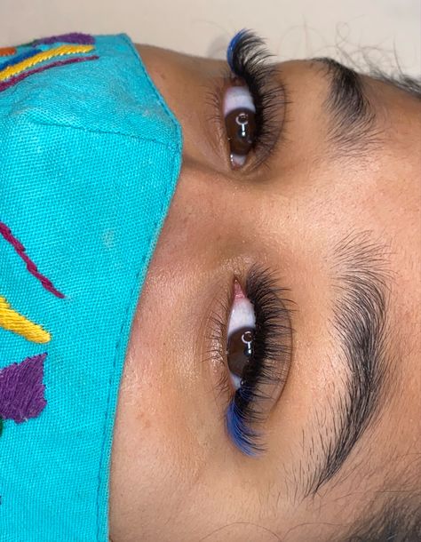 Blue Eyelashes Extensions, Black And Blue Lash Extensions, Blue And Black Lashes, Blue Lashes Extensions, Lash Extensions With Blue, Lashes With Blue, Blue Eyelash Extensions, Blue Lash Extensions, Prom Lashes