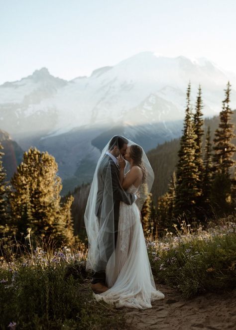 Elopement Veil, Willow By Watters, Elopment Ideas, Elopement Poses, Elopement Bride, Veil Long, Mountain Wedding Photos, Couples Pose, Washington Elopement