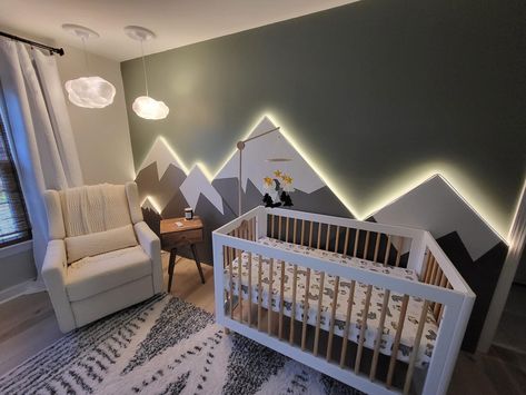 Nursery Room Mountains, Nursery Decor Mountains, Nursery Wall Mountains, Modern Mountain Nursery, Mountain Room Ideas, Baby Nursery Mountain Theme, Ski Nursery Theme, Nursery Ideas Mountain Theme, Gender Neutral Mountain Nursery