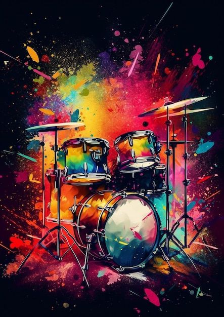 Drumset Wallpaper, Aesthetic Drums Wallpaper, Drum Wallpaper Art, Dj Painting, Drum Artwork Paintings, Musical Instruments Wallpaper, Abstract Painting Musical Instruments, Drums Wallpaper, Drums Artwork