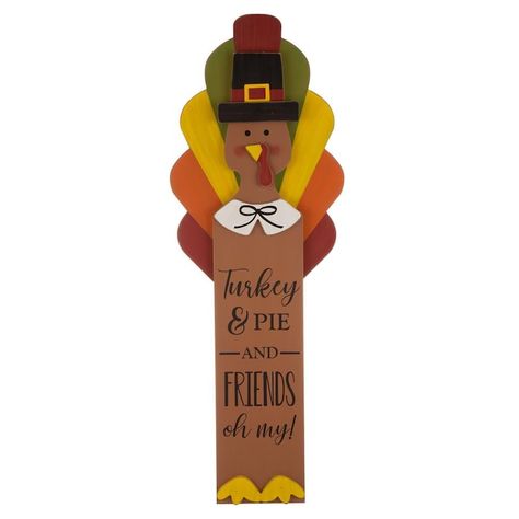 Glitzhome Turkey Ornament in the Fall Decor department at Lowes.com Post Crafts, Wooden Turkey, Turkey Pie, Colorful Wings, Turkey Decor, Thanksgiving Projects, Metal Bow, Thanksgiving Art, Wooden Porch